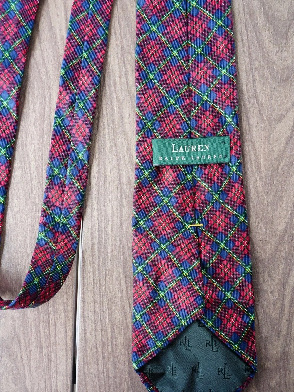 Lauren Ralph Lauren Burgundy and Blue Plaid Silk Tie